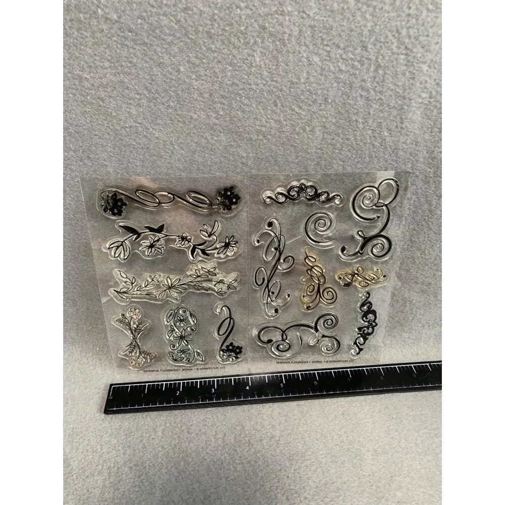 Scrappy Cat LLC Designer & Botanical Flourishes Clear Stamps Set Crafting Decora - Picture 5 of 6